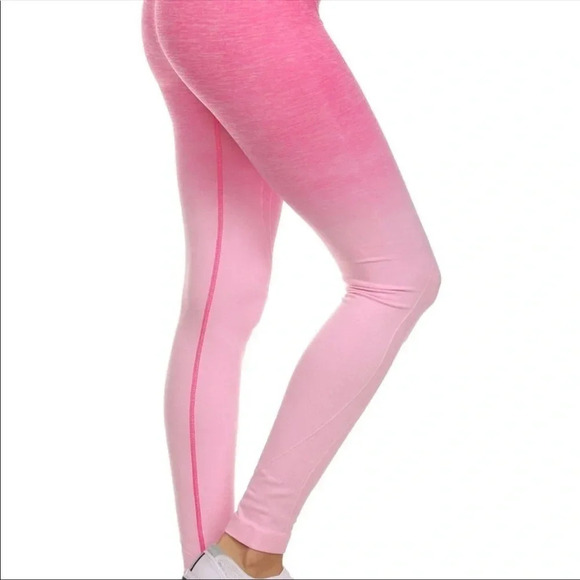 Pink Ombre High Waist Leggings | Seamless Workout Yoga Pants - Picture 4 of 10